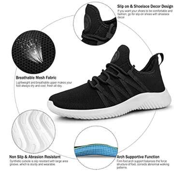 Feethit Womens Slip On Running Shoes Non Slip Walking Shoes Lightweight Gym Workout Shoes Breathable...