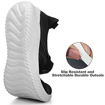 Feethit Womens Slip On Running Shoes Non Slip Walking Shoes Lightweight Gym Workout Shoes Breathable Fashion Sneakers All Black White Size 8