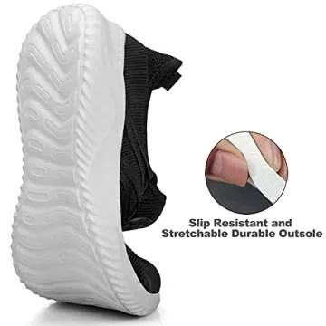 Feethit Womens Slip On Running Shoes Non Slip Walking Shoes Lightweight Gym Workout Shoes Breathable Fashion Sneakers All Black White Size 8