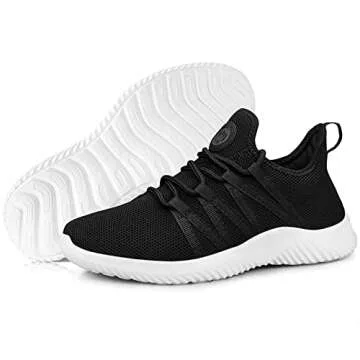 Feethit Womens Slip On Running Shoes Non Slip Walking Shoes Lightweight Gym Workout Shoes Breathable Fashion Sneakers All Black White Size 8