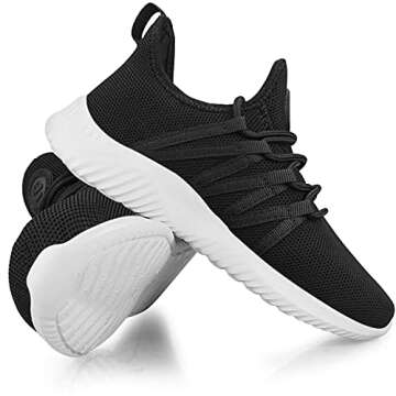 Feethit Womens Slip On Running Shoes Non Slip Walking Shoes Lightweight Gym Workout Shoes Breathable Fashion Sneakers All Black White Size 8