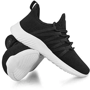 Feethit Womens Slip On Running Shoes Non Slip Walking Shoes Lightweight Gym Workout Shoes Breathable Fashion Sneakers All Black White Size 8