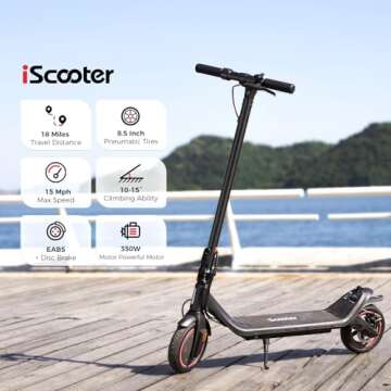 iScooter i8L Electric Scooter for Adult, 18 Miles Long Range, 18 Mph Top Speed, 350W Motor, Commutin...