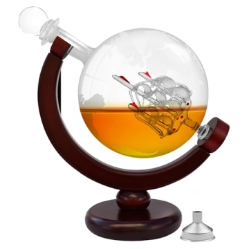Flybold Whiskey Decanter Whiskey Globe Decanter and Glass Set Antique Handblown Ship Decanter Certif...