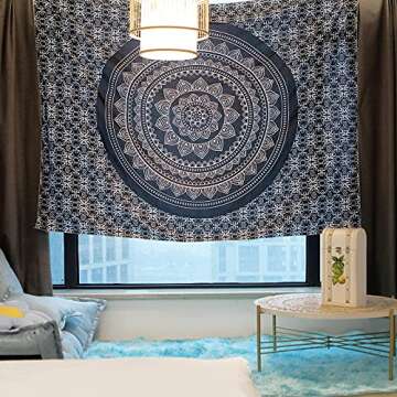 MQUPIN Wall Tapestry, 59" x78.7 Mandala Tapestry Wall Hanging Aesthetic Tapestry Black Psychedelic Wall Art Boho Home Decor for Bedroom,Living Room,Dorm 150x200 CM