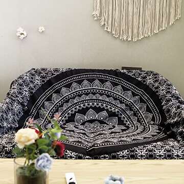 MQUPIN Wall Tapestry, 59" x78.7 Mandala Tapestry Wall Hanging Aesthetic Tapestry Black Psychedelic Wall Art Boho Home Decor for Bedroom,Living Room,Dorm 150x200 CM