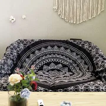 MQUPIN Wall Tapestry, 59" x78.7 Mandala Tapestry Wall Hanging Aesthetic Tapestry Black Psychedelic Wall Art Boho Home Decor for Bedroom,Living Room,Dorm 150x200 CM