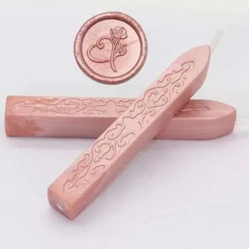 10 Pcs Sealing Wax Sticks with Wicks, ONWINPOR Rose Gold Wax Seal Sticks with Wicks Rose Gold Totem Fire Manuscript Seal Wax for Wax Seal Stamp (Rose Gold)