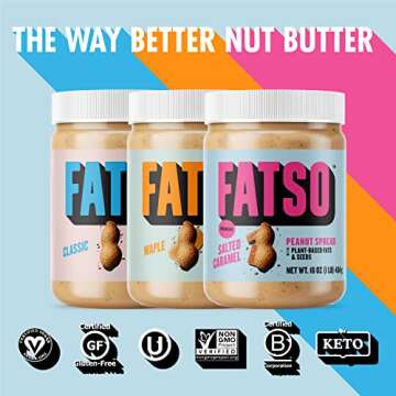 FATSO Classic Natural Peanut Butter - Vegan Nut Butter Spread w/Plant-based Seeds & Superfats - Keto-friendly, Gluten-free & Sugar-free Protein Butter - (16oz Jar)