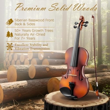 1/8 Violin for Kids Age 4-5, Beginner Violin 1/8, Acoustic Violins with Hard Case, Bow, Rosin, Bridg...