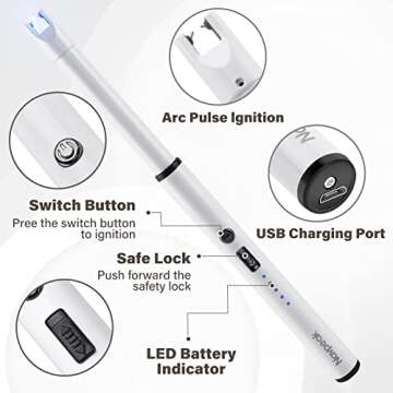Navpeak Candle Lighter Long Neck Windproof Electric Arc Lighter for Gas Stove Fireplace BBQ Kitchen ...