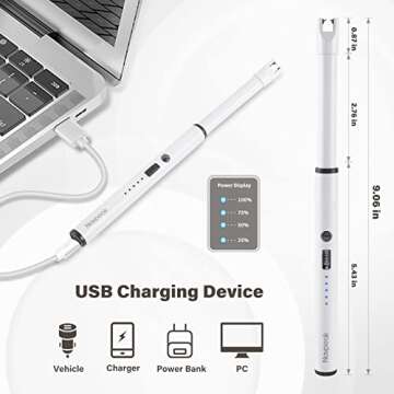 Navpeak Candle Lighter Long Neck Windproof Electric Arc Lighter for Gas Stove Fireplace BBQ Kitchen Grills (White)