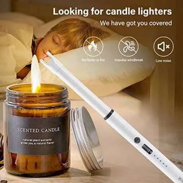 Navpeak Candle Lighter Long Neck Windproof Electric Arc Lighter for Gas Stove Fireplace BBQ Kitchen Grills (White)