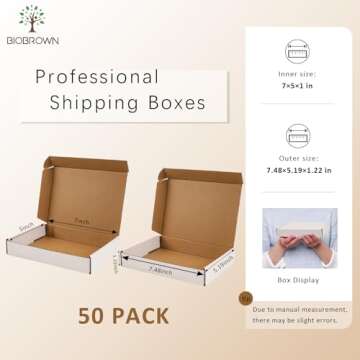BIOBROWN 7x5x1" 50 Pack Corrugated Cardboard Boxes Small Shipping Box for Packaging Small Business M...