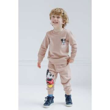 Disney Mickey Mouse Toddler Boys Fleece Sweatshirt and Pants Set Brown 3T