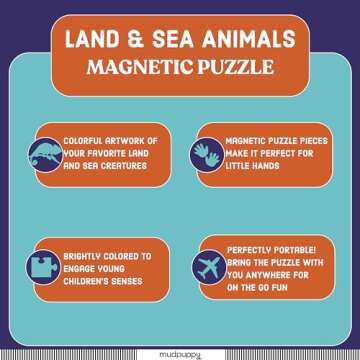Mudpuppy Land & Sea Animals - Tri Fold Magnetic Puzzles Featuring Two 20 Piece Animal Themed Artwork