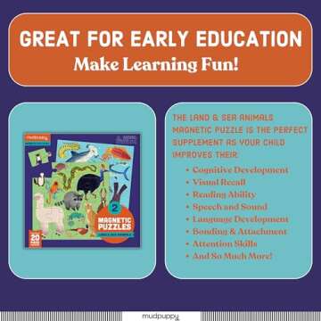 Mudpuppy Land & Sea Animals - Tri Fold Magnetic Puzzles Featuring Two 20 Piece Animal Themed Artwork