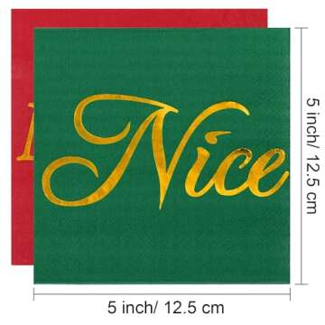 Aneco 60 Pack Naughty or Nice with Gold Foil Beverage Cocktail Napkins Red and Green Paper Napkins for Christmas Holidays Dinner Party Supplies with 2 Layers, 5 by 5 Inches