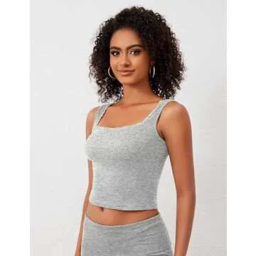Stylish Livtany Women's Knit Ribbed Cami Top in Grey