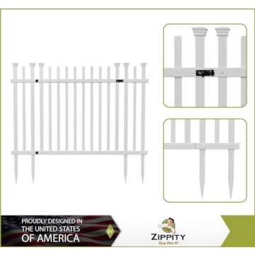 3.5ft H x 5ft W (1 Gate) No Dig Zippity Burbank Gate Kit, White Vinyl Picket Yard Fence Gate with Hardware Included for Burbank Fence Kit, Outdoor Patio and Backyard Gate, ZP19071