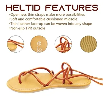 Heltid Women's Lace Up Gladiator Flat Sandals - Stylish & Comfortable