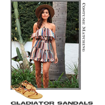 Heltid Women's Lace Up Gladiator Flat Sandals - Stylish & Comfortable