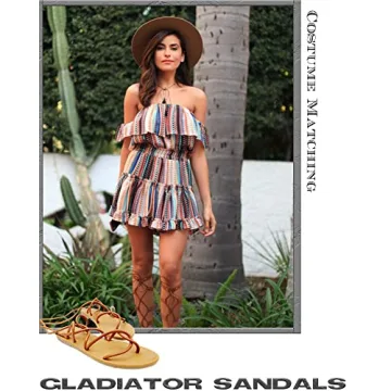 Heltid Women's Lace Up Gladiator Flat Sandals - Stylish & Comfortable