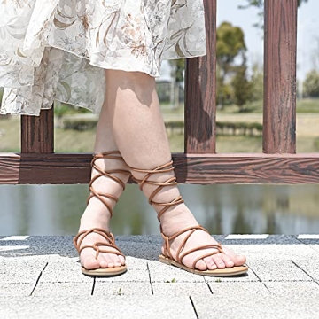 Heltid Women's Lace Up Gladiator Flat Sandals - Stylish & Comfortable
