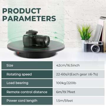 Flyrivergo Photography Turntable 16.5inch/220lb Motorized Rotating Display Stand 360 Degree with Rem...