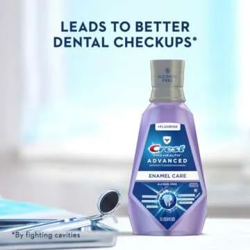 Crest Pro-Health Advanced Mouthwash, Alcohol Free, Anticavity Fluoride, Enamel Care, Contains CPC, 500 mL (16.9 fl oz) Pack of 4, Crest Mouthwash, Mouthwash Alcohol Free