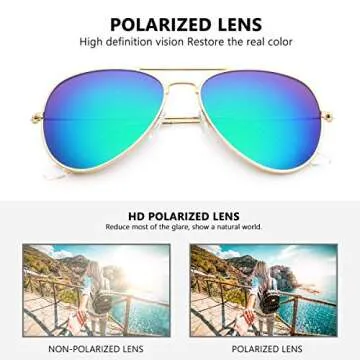 livho Sunglasses for Men Women Aviator Polarized Metal Mirror UV 400 Lens Protection (Gold Purple & Gold Green)