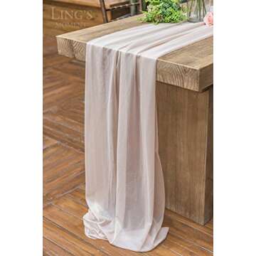 Ling's Moment 14Ft Nude Sheer Chiffon Like Table Runner with Silver Sparkle for Rustic Boho Wedding ...