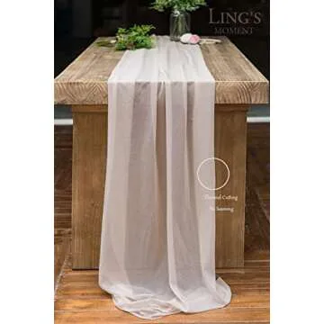 Ling's Moment 14Ft Nude Sheer Chiffon Like Table Runner with Silver Sparkle for Rustic Boho Wedding Party Bridal Baby Shower Decorations Birthday Party