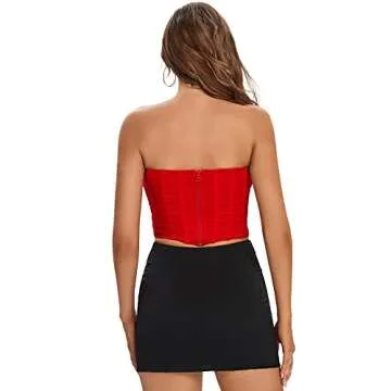 BBYDBY Corset Tops for Women Strapless Off Shoulder Zip Up Back Mesh Bustiers Red Medium