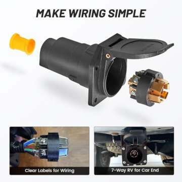 MECMO 7-Pin RV Blade Trailer Wiring Harness Connector, Truck Vehicle Side Female End 7 Way Trailer P...