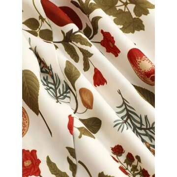 CIDER Plus Size Midi Dress Summer Fruit Patterned Square Neck Puff Sleeve Boho Vacation Casual Midi Dress for Curvy Women Ivory