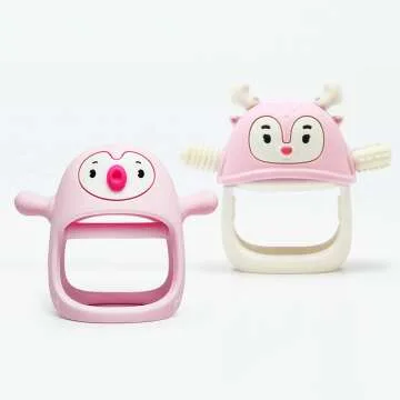 Penguin & Reindeer Teething Buddy Set - Light Pink