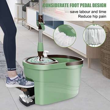 Nolopau Spin Mop and Bucket System with Wringer Set, Microfiber Spin Mop Easy Wring Foot Pedal, Stainless Steel Mop Handle and Detergent Dispenser for Floor Cleaning Hardwood, Kitchen and More