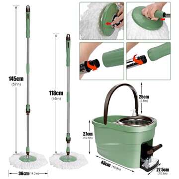 Nolopau Spin Mop and Bucket System with Wringer Set, Microfiber Spin Mop Easy Wring Foot Pedal, Stainless Steel Mop Handle and Detergent Dispenser for Floor Cleaning Hardwood, Kitchen and More