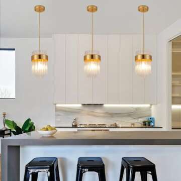 Dijiahua Pendant Lights Kitchen Island Gold 3 Pack,Crystal Pendant Light Fixtures Over Table, Mini B...