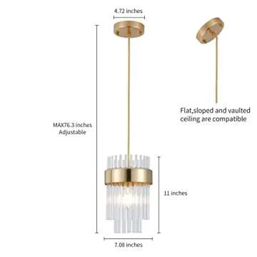 Dijiahua Pendant Lights Kitchen Island Gold 3 Pack,Crystal Pendant Light Fixtures Over Table, Mini Brass Dining Room 1-Light Chandelier,Modern Adjustable Cord Hanging Lamp for Bedroom,Sink
