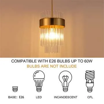 Dijiahua Pendant Lights Kitchen Island Gold 3 Pack,Crystal Pendant Light Fixtures Over Table, Mini Brass Dining Room 1-Light Chandelier,Modern Adjustable Cord Hanging Lamp for Bedroom,Sink