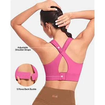 VFUS Sports Bras Adjustable Zip Front High Impact for Women Full Coverage Removable Padded Workout Running (Medium, Rose)