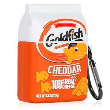 Oqplog for AirPod 2/1 Case Food Design Cover for AirPods Silicone Cases Air Pods Cute Funny Cartoon 3D Kawaii Fun Soft Designer Unique Fashion Cool Pretty for Girls Boys Teen Girly (Gold Fish Cookie)