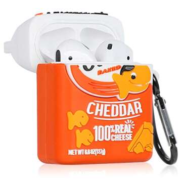 Oqplog for AirPod 2/1 Case Food Design Cover for AirPods Silicone Cases Air Pods Cute Funny Cartoon 3D Kawaii Fun Soft Designer Unique Fashion Cool Pretty for Girls Boys Teen Girly (Gold Fish Cookie)