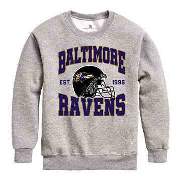Junk Food Clothing x NFL - Baltimore Ravens - Team Helmet - Kids Crewneck Fleece Sweatshirt for Boys and Girls - Size X-Large