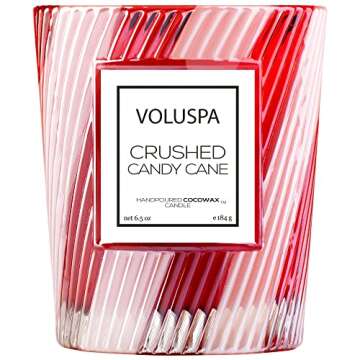 Voluspa Crushed Candy Cane Candle | Classic Boxed Candle | 6.5 Ounces | 40 Hour Burn Time |Coconut Wax for Clean Burning | Non-Toxic