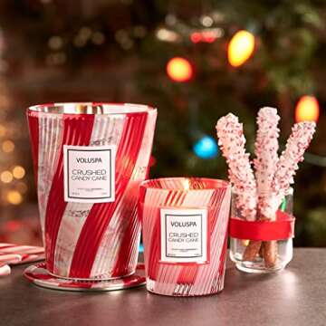 Voluspa Crushed Candy Cane Candle | Classic Boxed Candle | 6.5 Ounces | 40 Hour Burn Time |Coconut Wax for Clean Burning | Non-Toxic