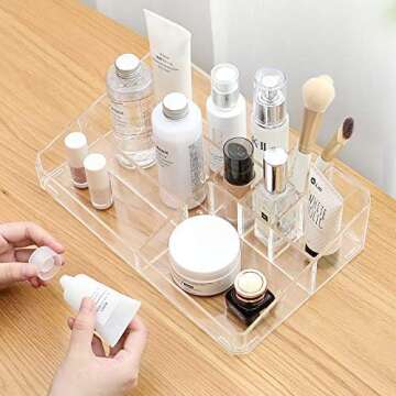Sooyee Clear Makeup Organizer,9 Spaces Vanity Organizer Cosmetic Display Cases for Lipstick,Makeup B...