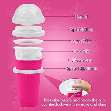 Slushie Maker Cup, Magic Quick Frozen Smoothies Cup for Homemade Milk Shake Ice Cream Maker, Cooling Cup, Double Layer Squeeze Slushy Maker Cup, Birthday Gifts for Friends,Family(Pink)